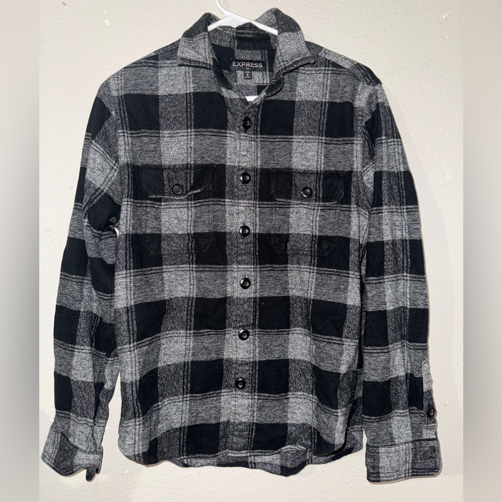 Express Black and Gray Checkered Shirt